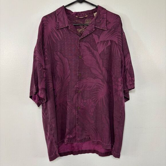 Tommy Bahama 100% Silk Maroon Button Up Short Sleeve Hawaiian Shirt - Picture 1 of 5